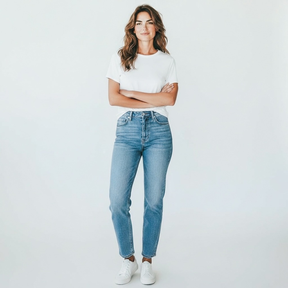 Zara Blue Straight Leg Jeans with Timeless Appeal and Raw Bottom Hem